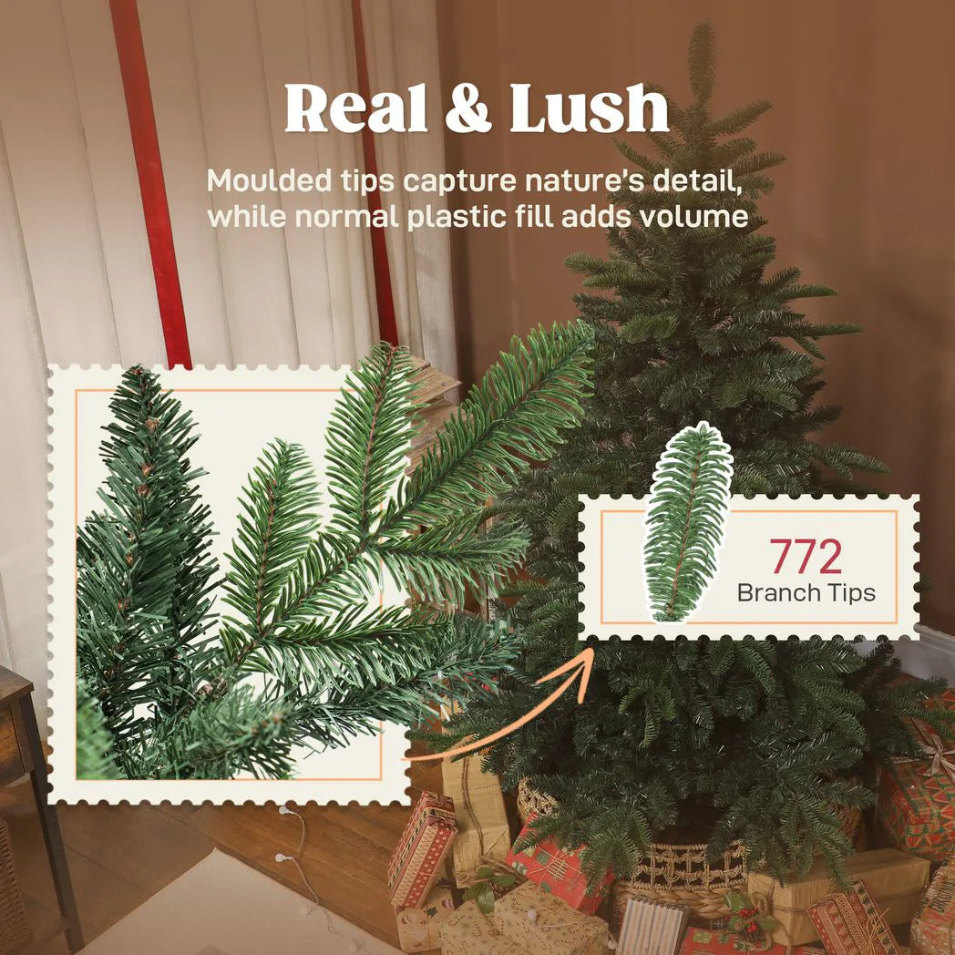 HOMCOM 5ft Artificial Christmas Tree with 772 Realistic Branches and Metal Stand – Easy Assembly, Green