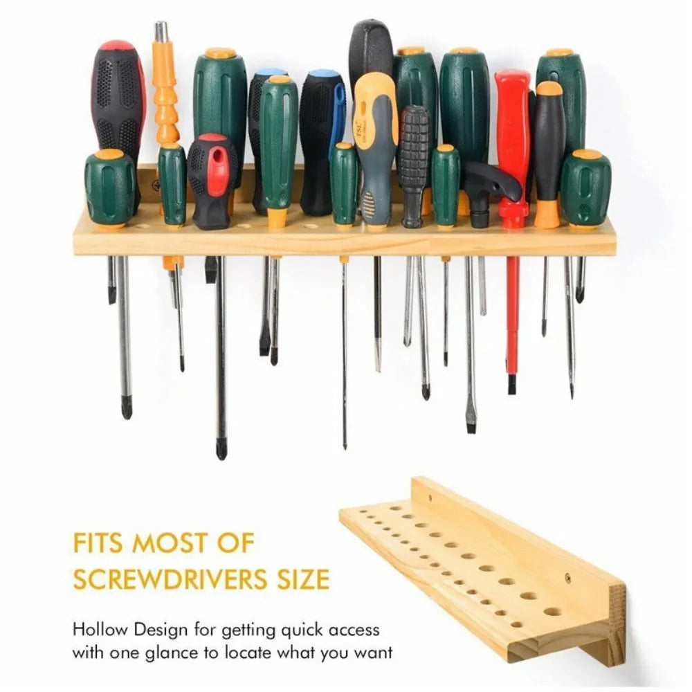 Wall-Mounted Pine Wood Tool Rack, Set of 3 – Workshop Screwdriver, Pliers and Hammer Organiser