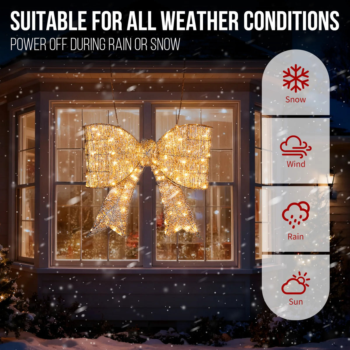 Giant Pre-Lit Outdoor Christmas Bow with 124 Warm White LEDs – Festive Door, Porch & Gate Decoration
