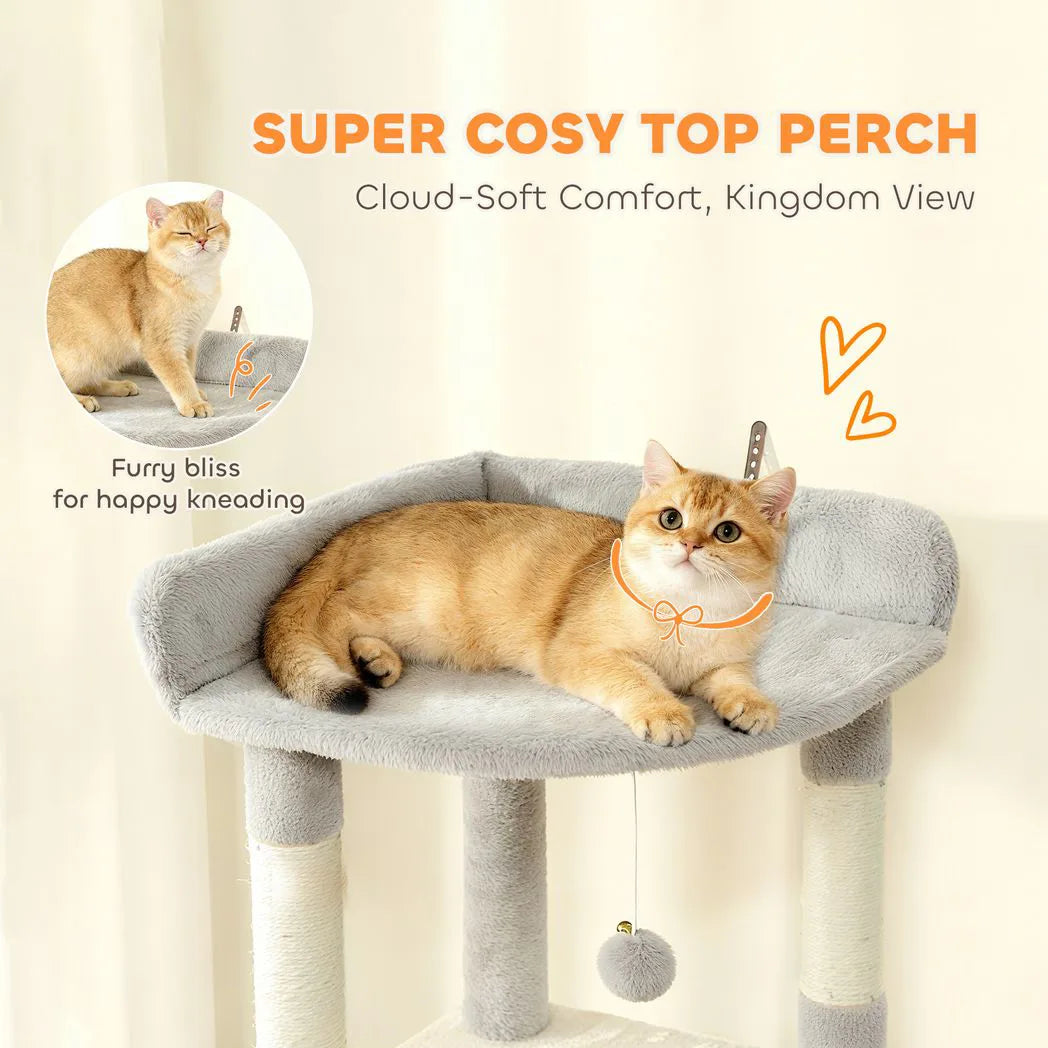 PawHut 170cm Large Cat Tree with 7 Scratching Posts, 2 Condos & Hammock – Multi-Level Cat Tower, Light Grey