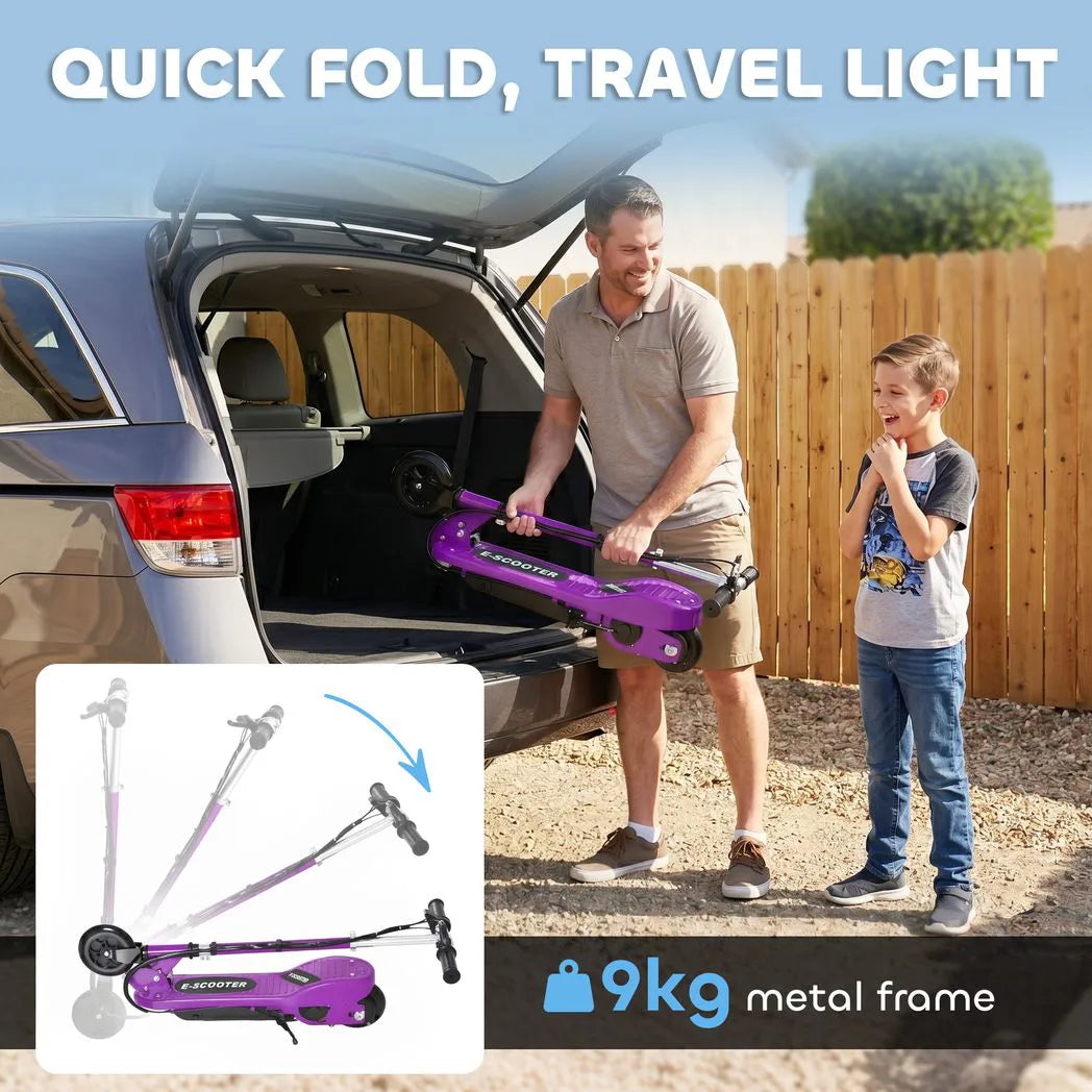 HOMCOM Foldable Electric Kids Scooter with Dual 12V Batteries, Adjustable Handlebar – Ride-On for Ages 7-14, Purple