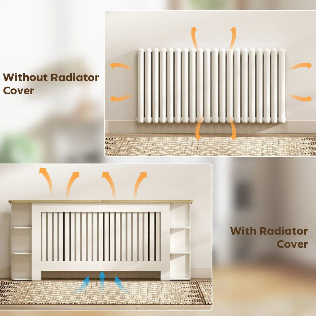 HOMCOM Extra Large Radiator Cover with Open Shelves – Vertical Slatted Heater Cabinet for Living Room, White