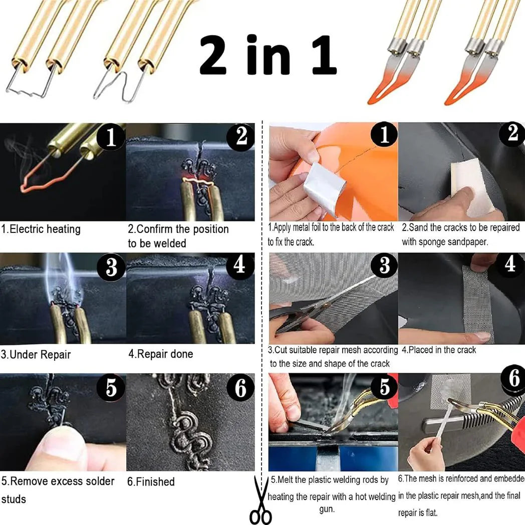 65-Piece Plastic Welding Rod Kit – TPO, ABS, PP, PE & PU Rods with Metal Foil, Steel Mesh and Sandpaper