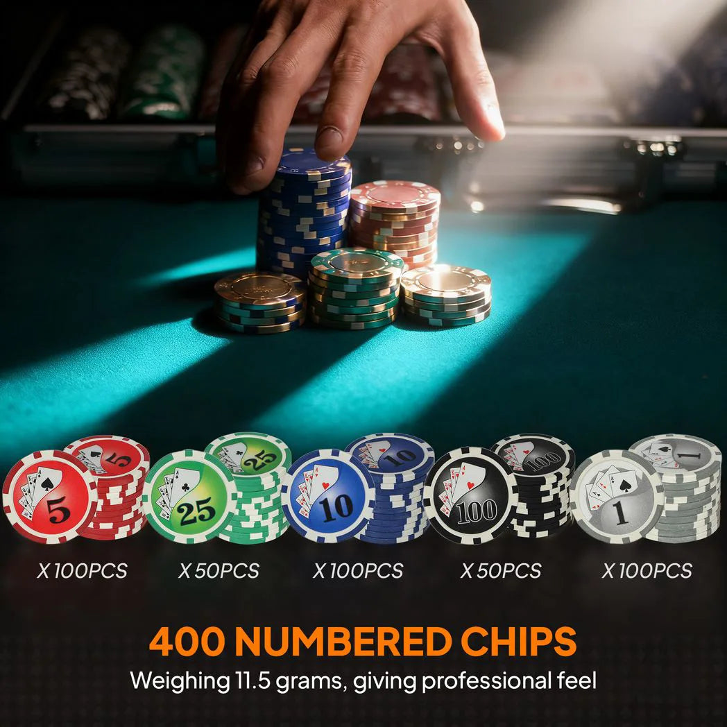 SPORTNOW 400-Piece Poker Chip Set with ABS Case, Mat, Cards & Dice – Texas Hold'em Casino Game Night Set, Grey