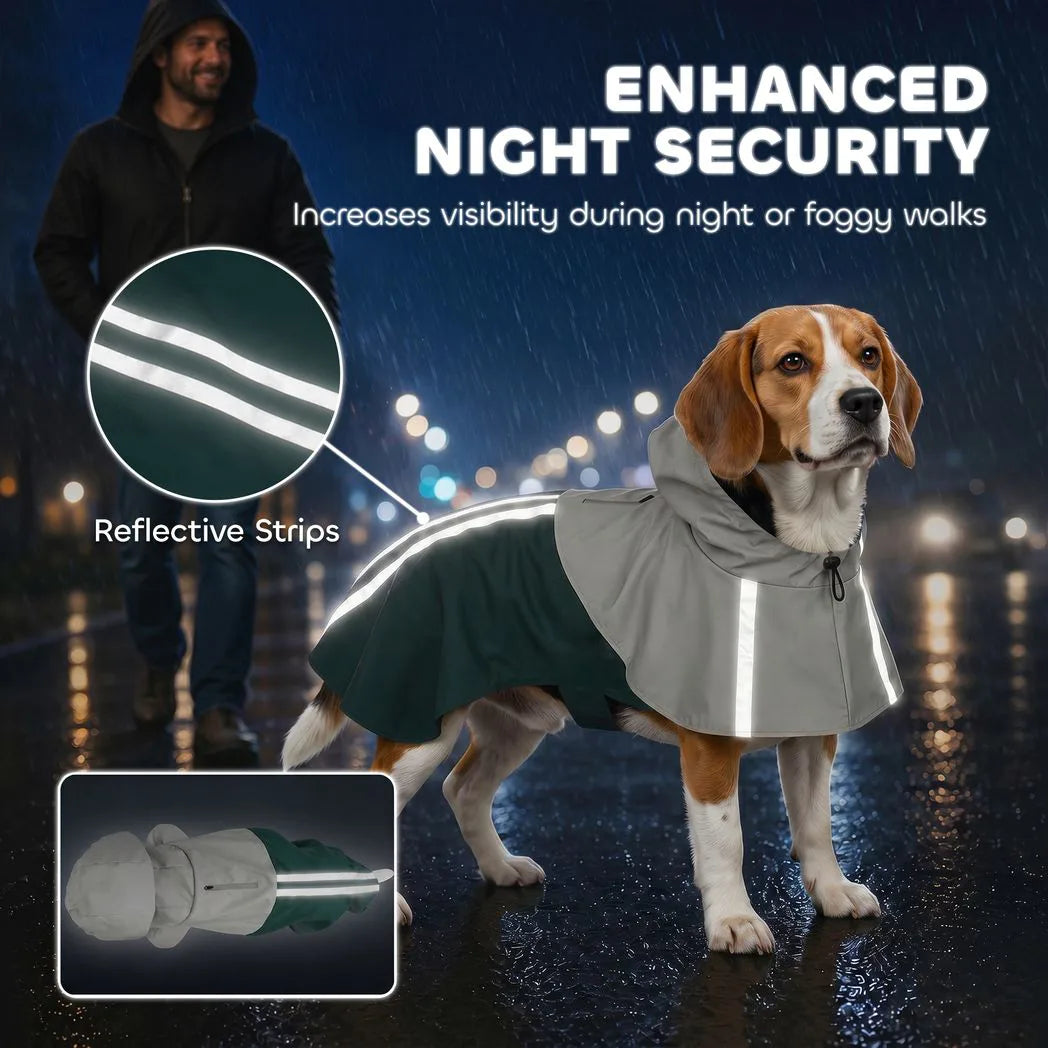 PawHut Waterproof Dog Raincoat with Hood – Breathable, Reflective, Leash Hole, Medium Dogs, Green
