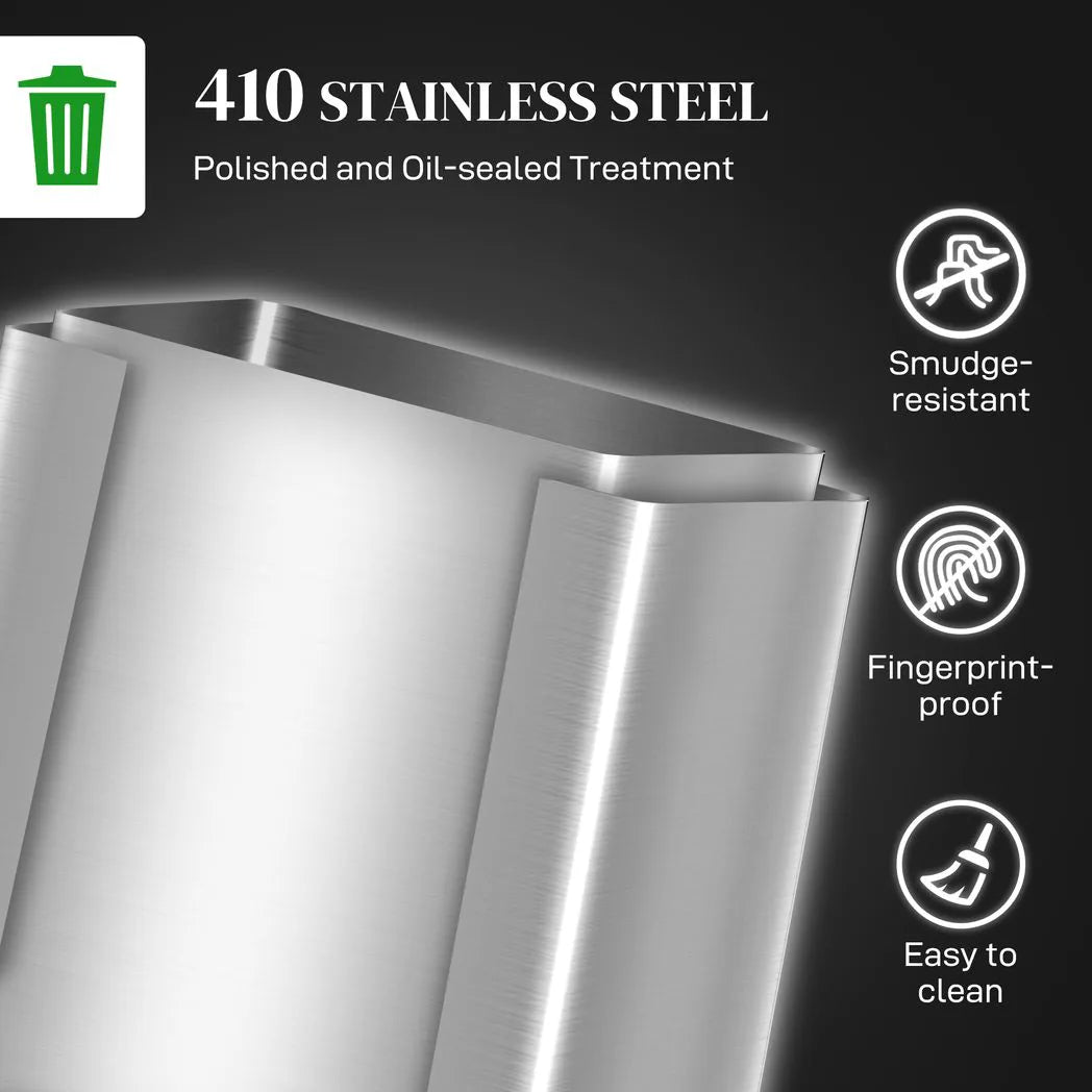 HOMCOM 40L Dual Compartment Pedal Bin with Soft Close Lid, Deodoriser Holders – Stainless Steel Kitchen Bin, Silver Tone