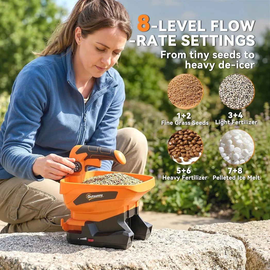 Outsunny 3.3L Cordless Handheld Spreader with Adjustable Flow and Scatter Width, USB Charging – Seed & Salt