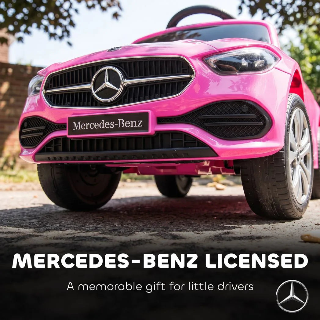 AIYAPLAY 4 in 1 Licensed Mercedes-Benz Ride On Push Car with Canopy, Guardrails, Horn and Music – 12–36 Months, Pink