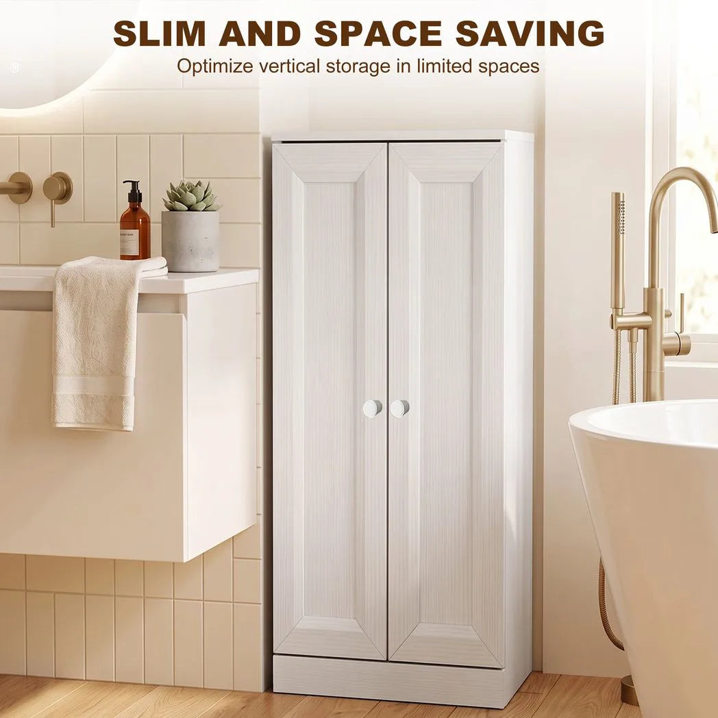 HOMCOM Narrow Bathroom Cabinet with 2 Doors & 4 Tiers – Slim Freestanding Storage Cupboard