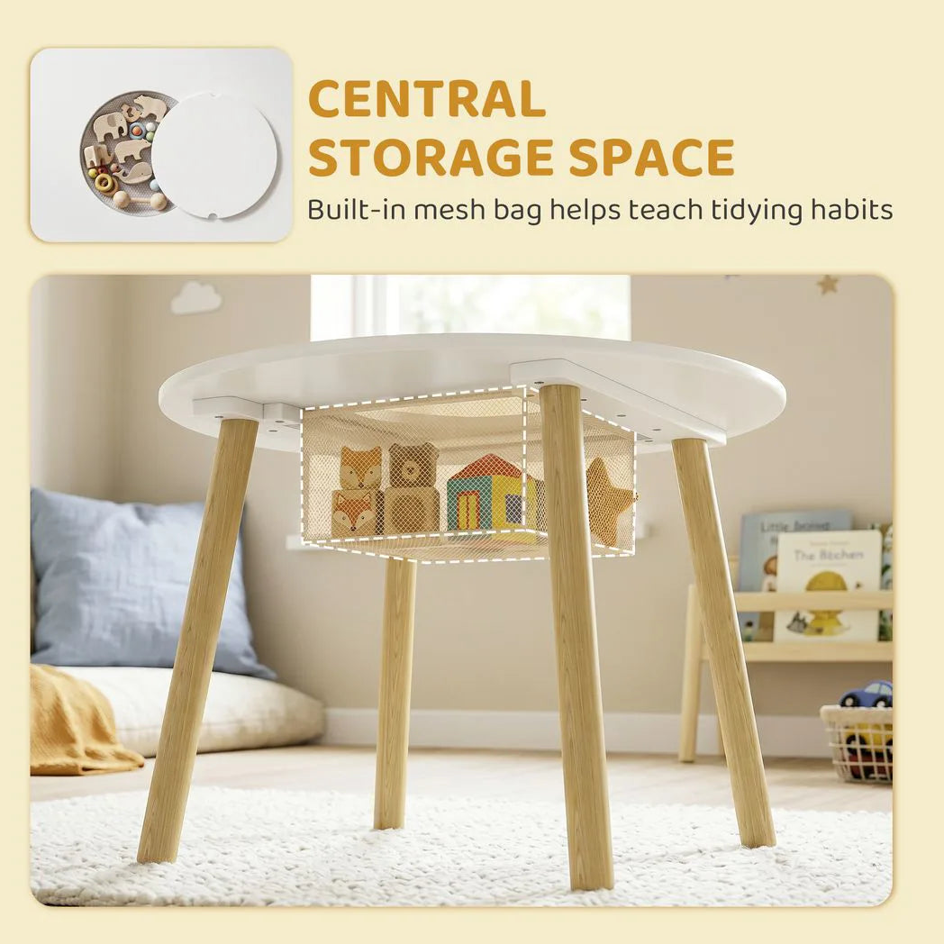 AIYAPLAY Kids Table and Chairs Set with Storage Bag – 3-Piece Cloud Design Toddler Playroom Set, White