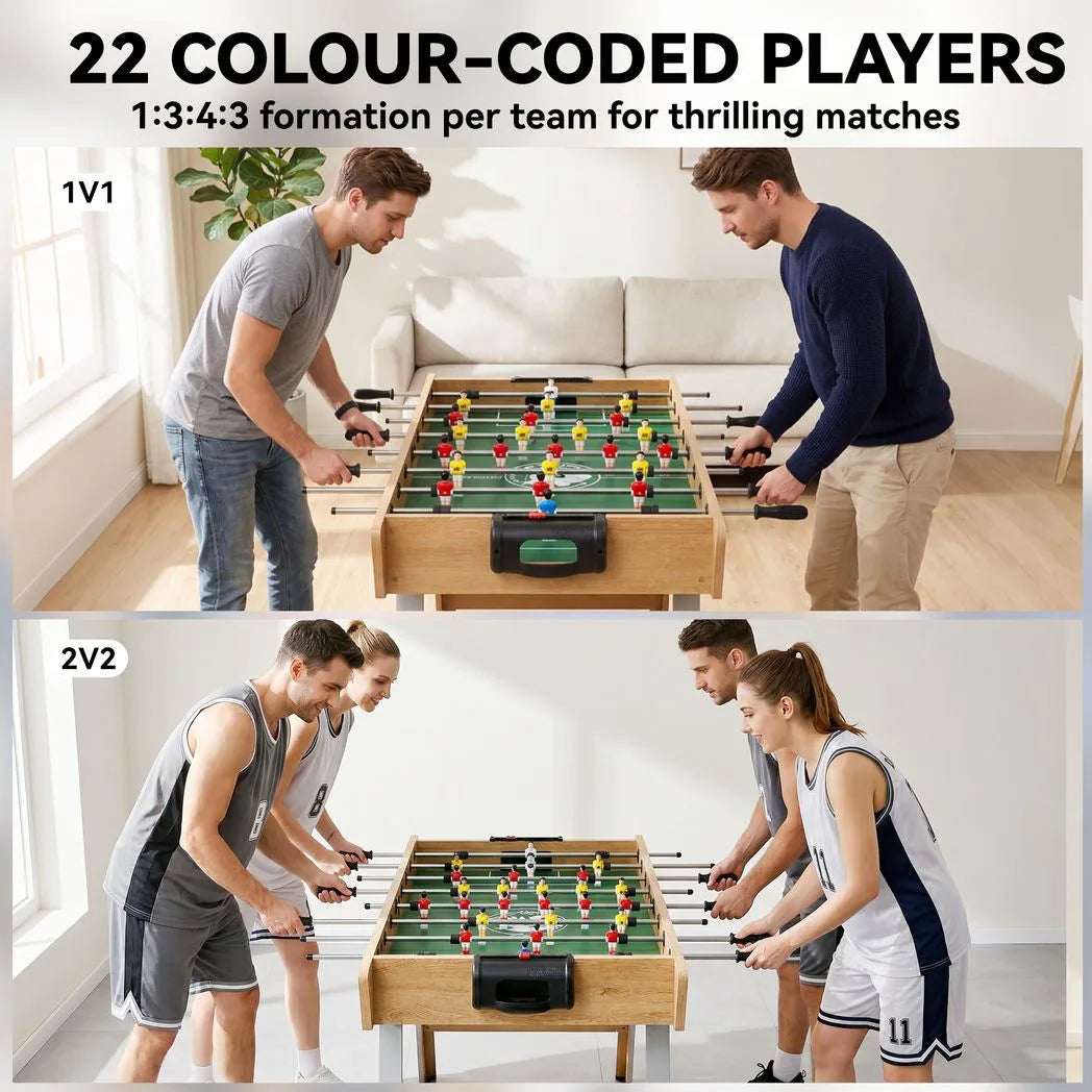 SPORTNOW 4ft Table Football with 22 Players, 2 Balls & Manual Scorers – Foosball Game Table, Natural Wood Finish