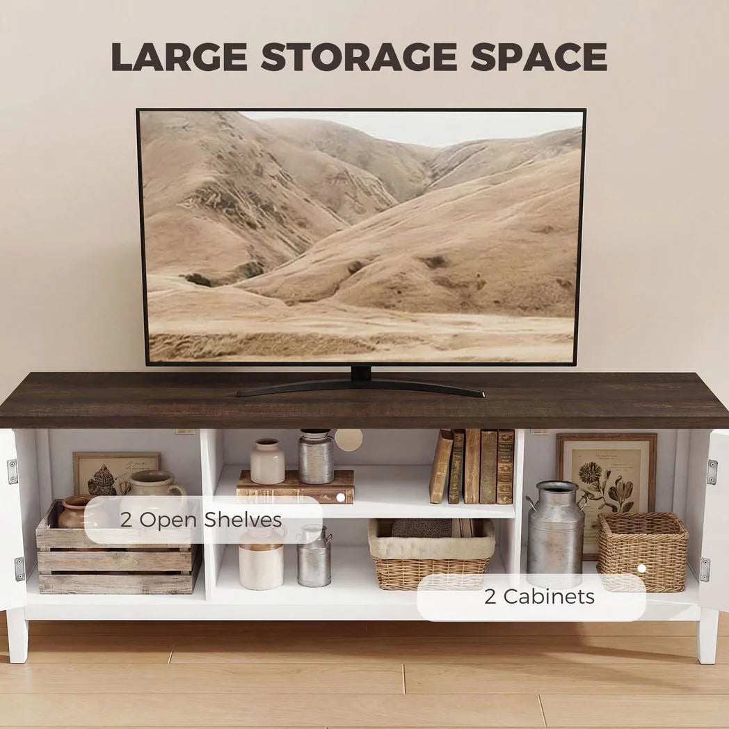 HOMCOM Farmhouse TV Unit for TVs up to 42 Inch with 2 Cabinets and 2 Open Shelves – Media Storage