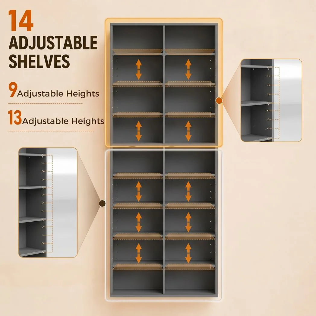 HOMCOM 640 CD Storage Tower with 14 Adjustable Shelves – Tall Narrow DVD and Media Rack, Grey