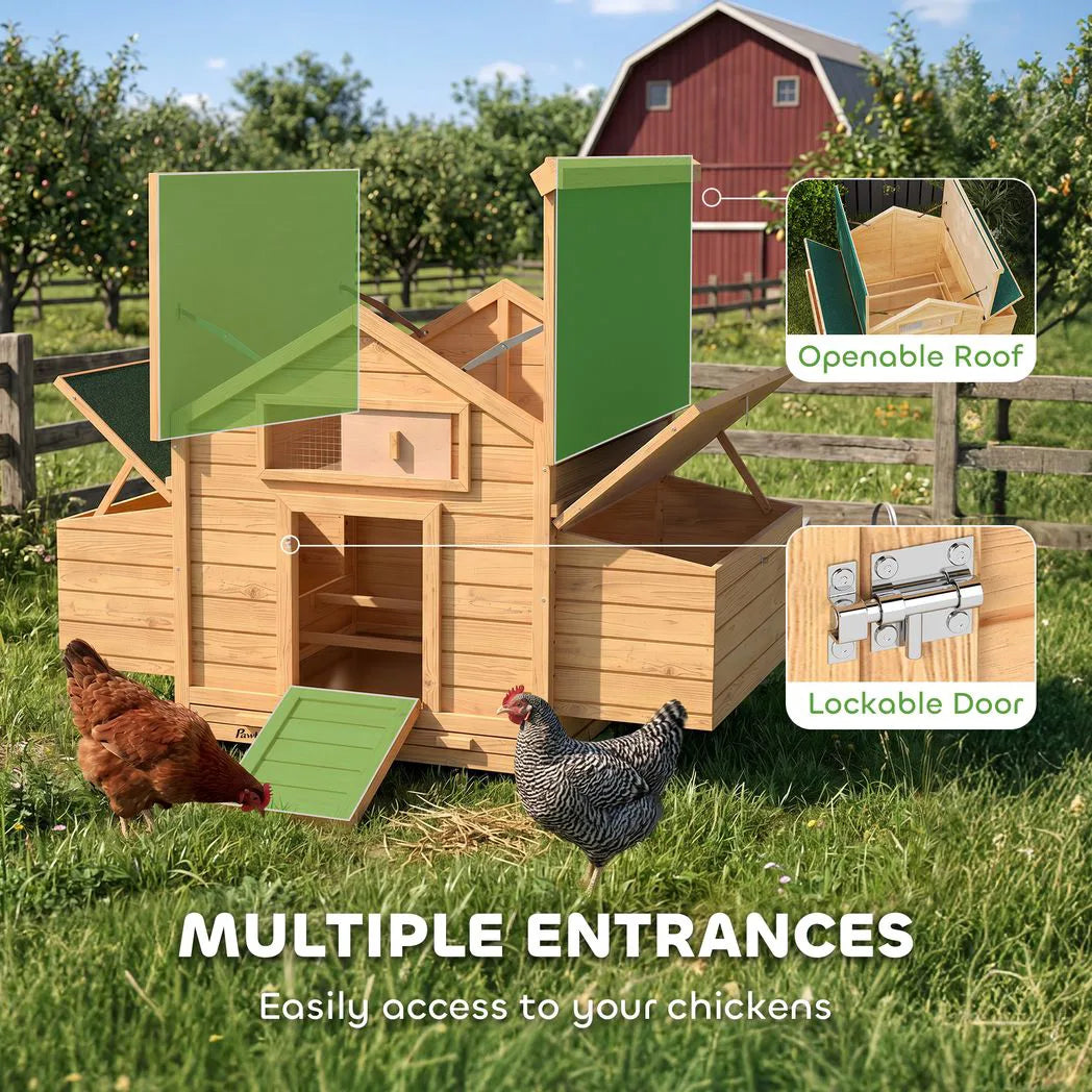 PawHut Wooden Chicken Coop with Two Nesting Boxes, Openable Waterproof Roof & Pull-Out Tray – Hen House, 150cm