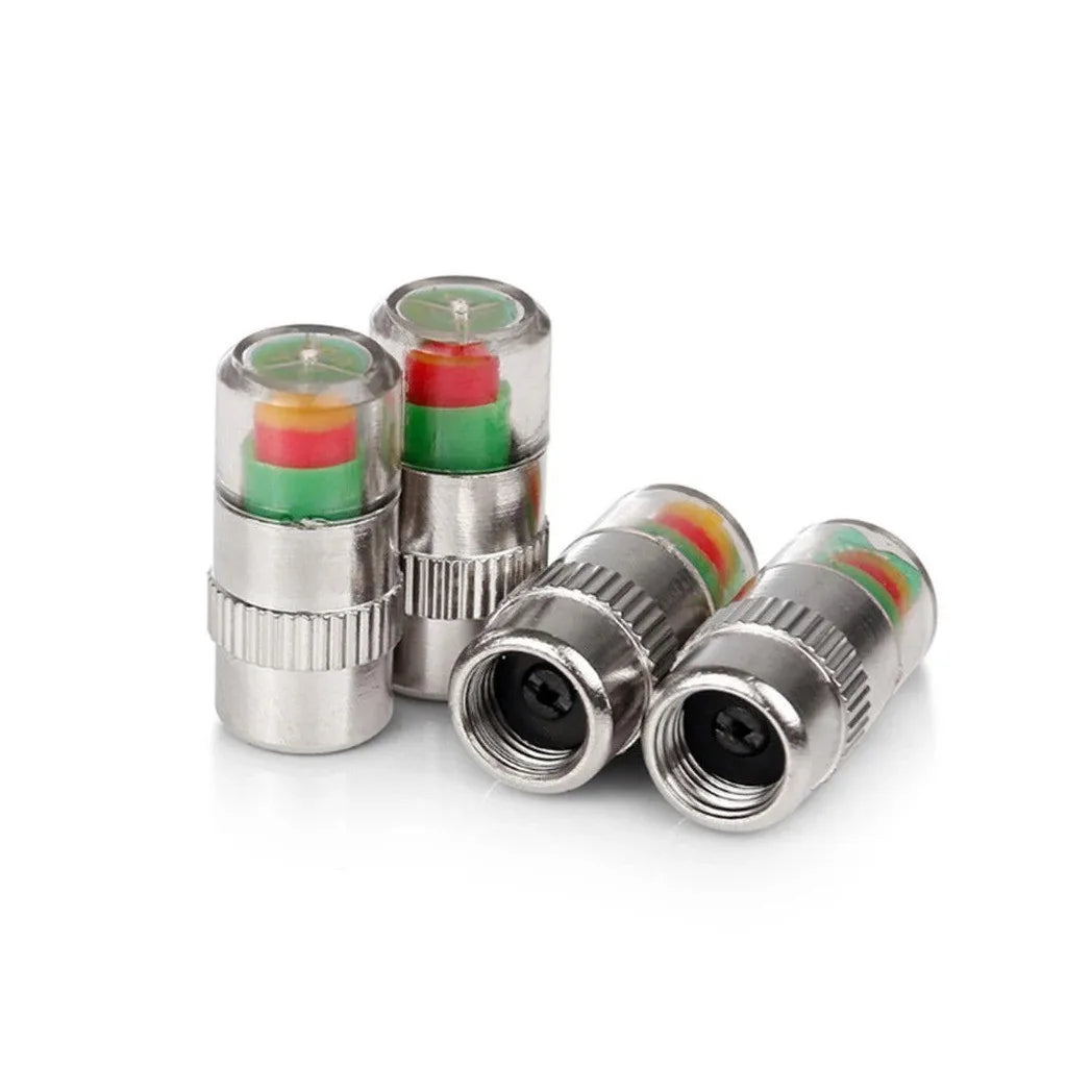 4 Pack Tyre Valve Caps with Clear Pressure Indicator Window – Lightweight Wheel Dust Caps for Car & Motorcycle
