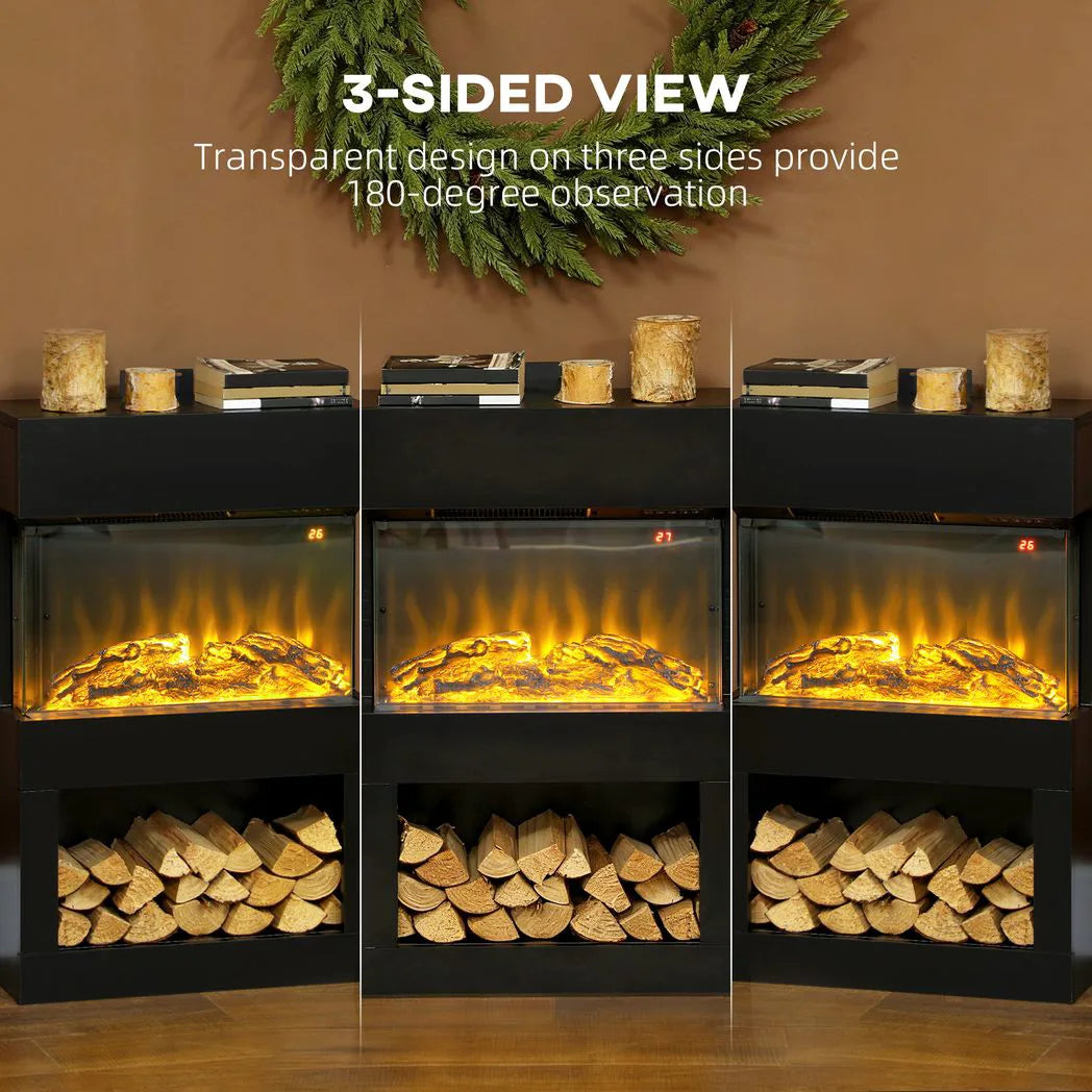 HOMCOM 19" Electric Fireplace with Surround, 3D Flame Effect and Remote – 1000W/2000W Electric Fire, Black