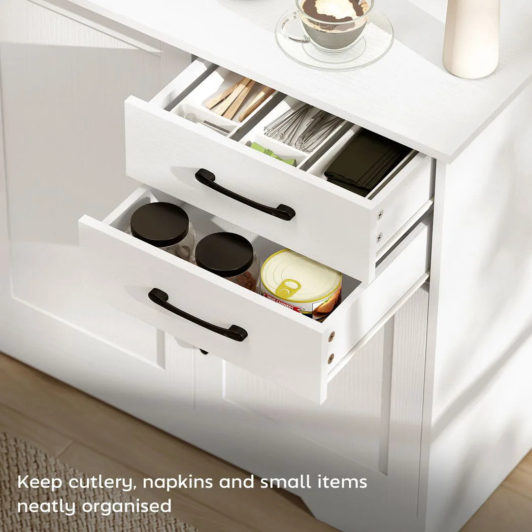 HOMCOM Sideboard with 2 Drawers, 3 Soft-Close Doors and Adjustable Shelf – Kitchen Storage Cabinet, White