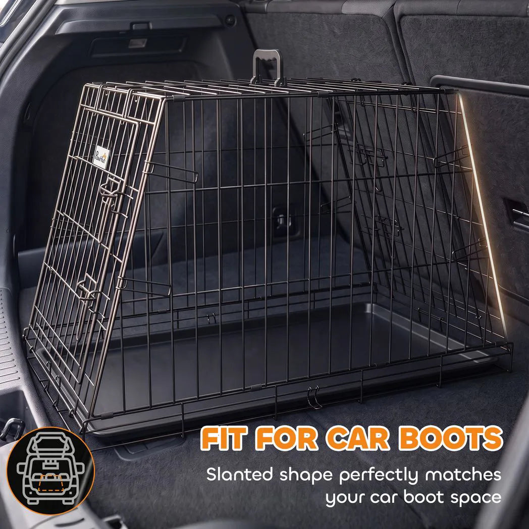 PawHut 30" Collapsible Car Dog Crate with Slanted Design, Tray & Handle, 76 x 48 x 53 cm – Small Dog Travel Cage