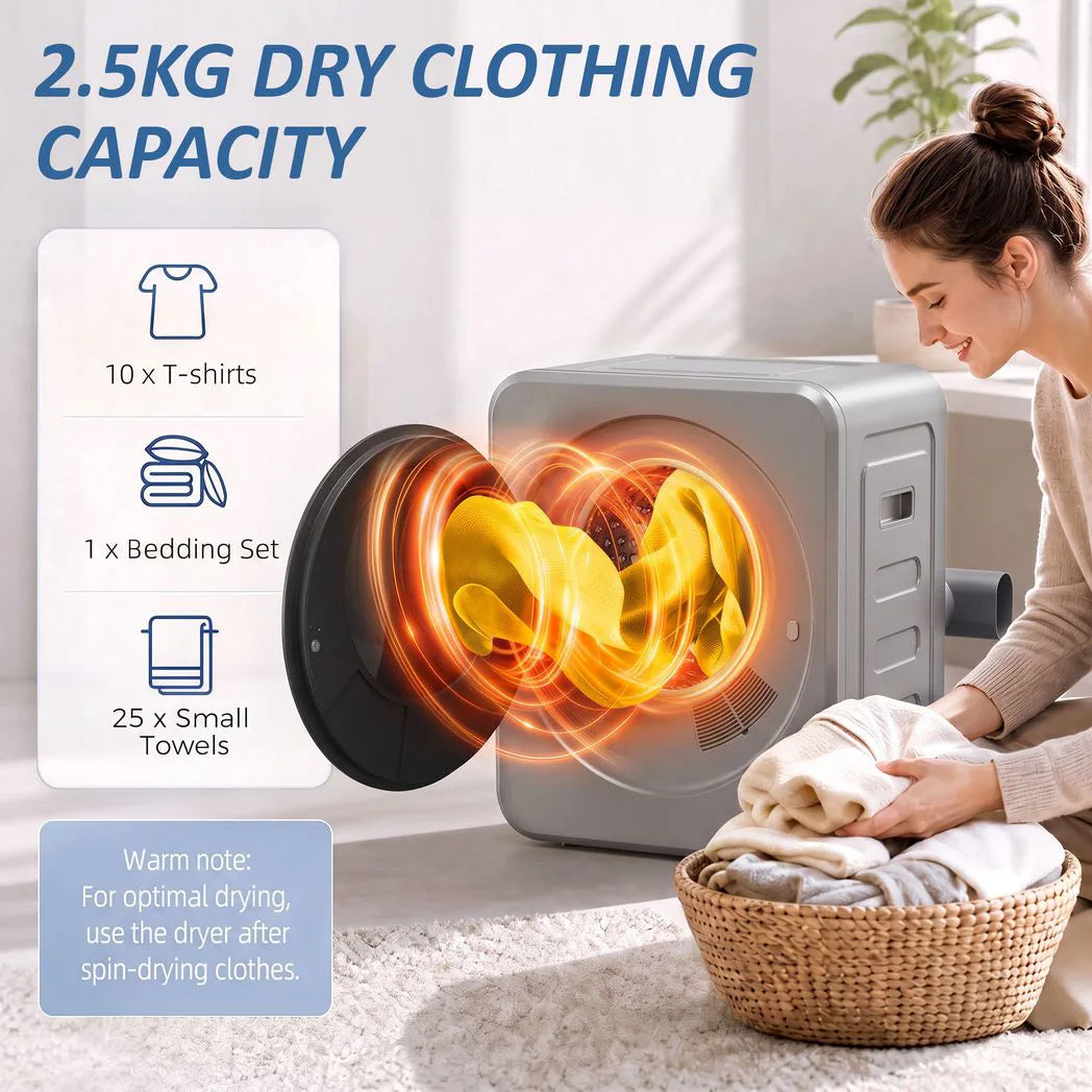 HOMCOM 4kg Vented Tumble Dryer with Stainless Steel Drum, 800W Compact Freestanding Dryer, Silver