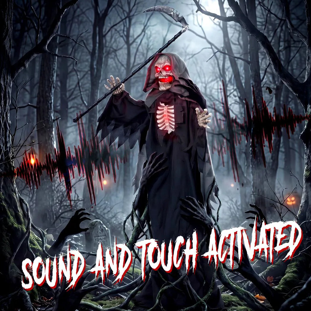 HOMCOM 170cm Life Size Animated Grim Reaper Halloween Decoration