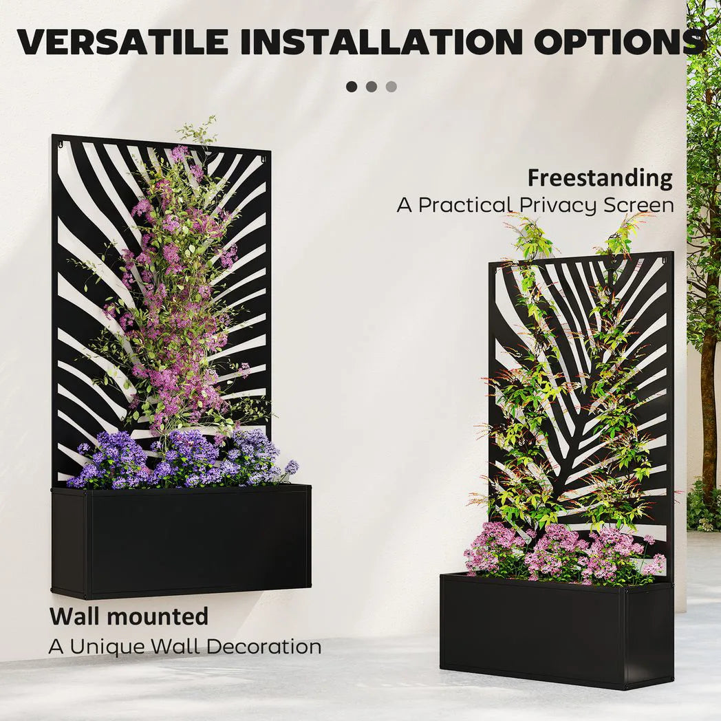 Outsunny Metal Raised Garden Bed with Trellis & Privacy Screen – Wall-Mounted or Freestanding Planter, 29L