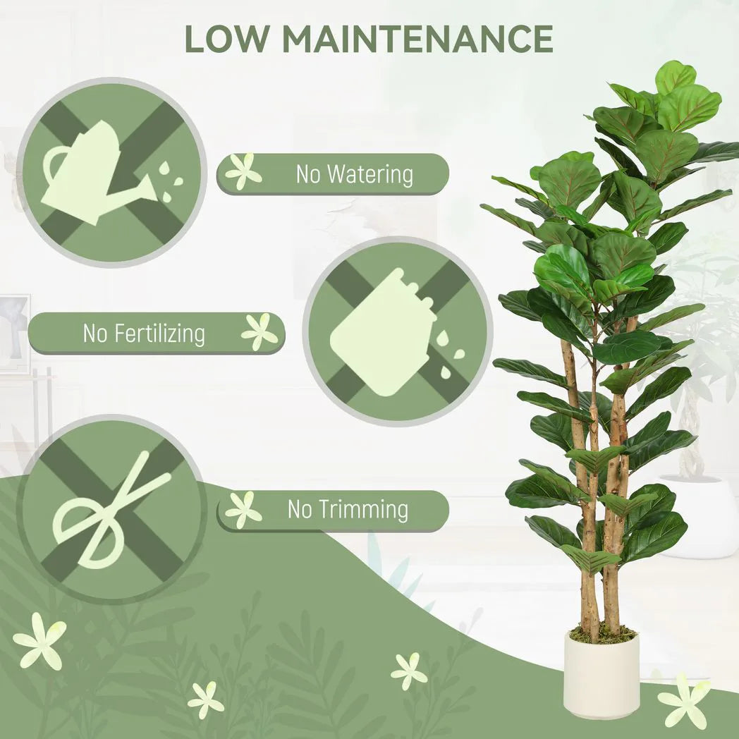 HOMCOM 150cm Artificial Fiddle Leaf Fig Tree with Pot – Realistic Faux Plant for Living Room & Office, Green