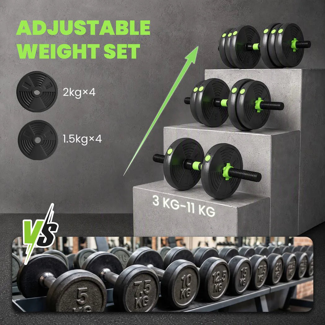 SPORTNOW 15kg 3-in-1 Adjustable Dumbbell & Barbell Set with EZ Curl Bar & Connecting Rod – Home Gym Weights, Green