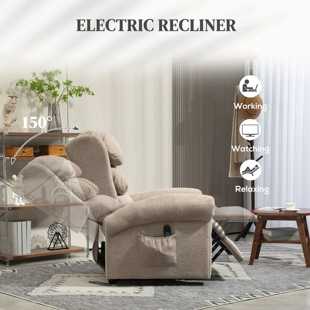 HOMCOM Velvet-Feel Electric Riser Recliner Chair with Footrest & USB Port – Power Lift Armchair, Khaki
