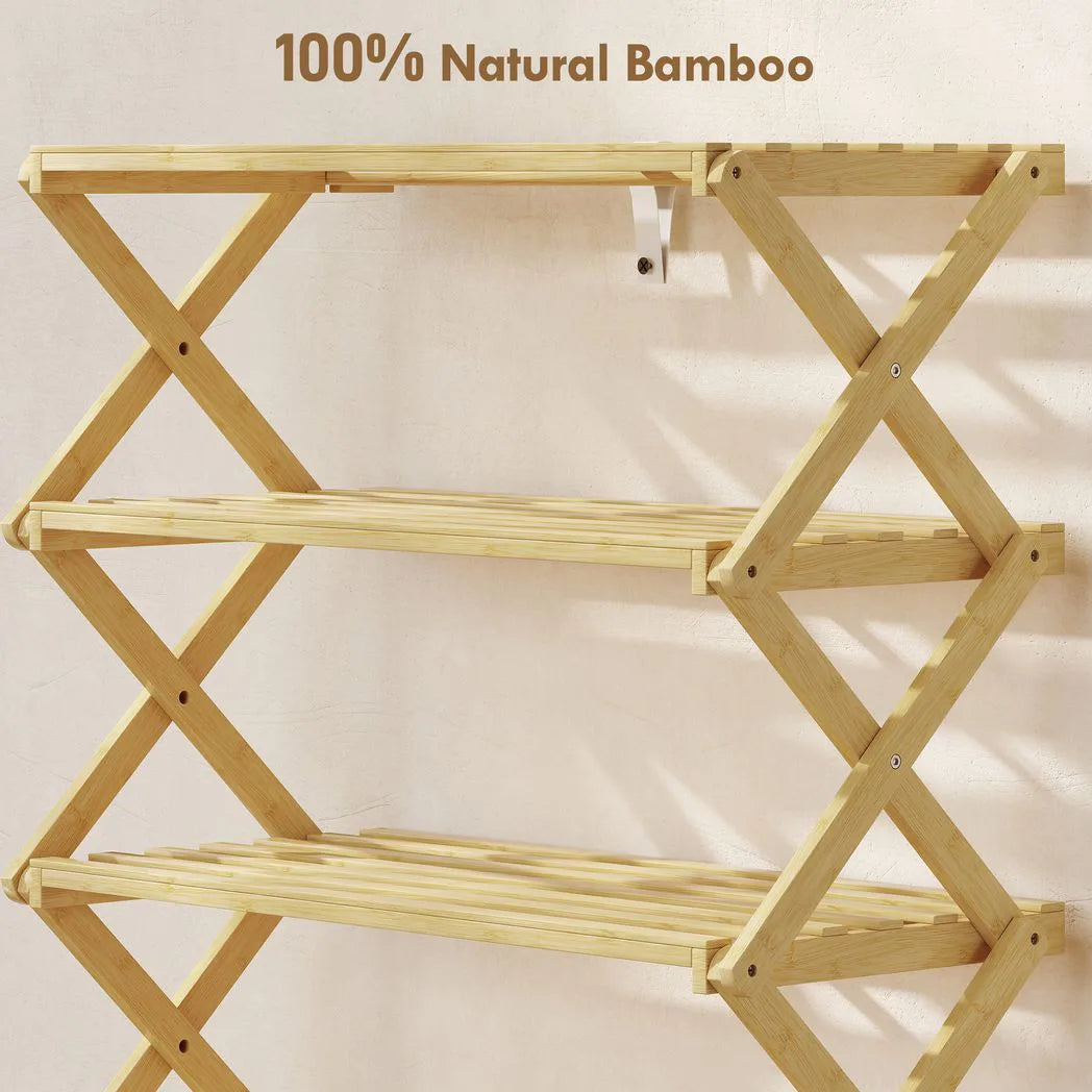 HOMCOM 4-Tier Folding Bamboo Shoe Rack, 12 Pairs, 67 x 60 x 29 cm – Natural