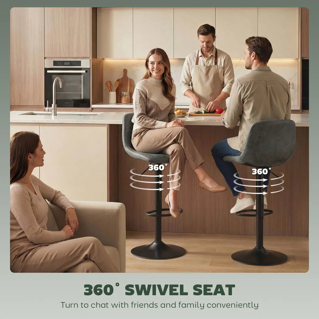 HOMCOM Set of 2 Swivel Bar Stools with Footrest – Adjustable Height Kitchen Island Stools, Green