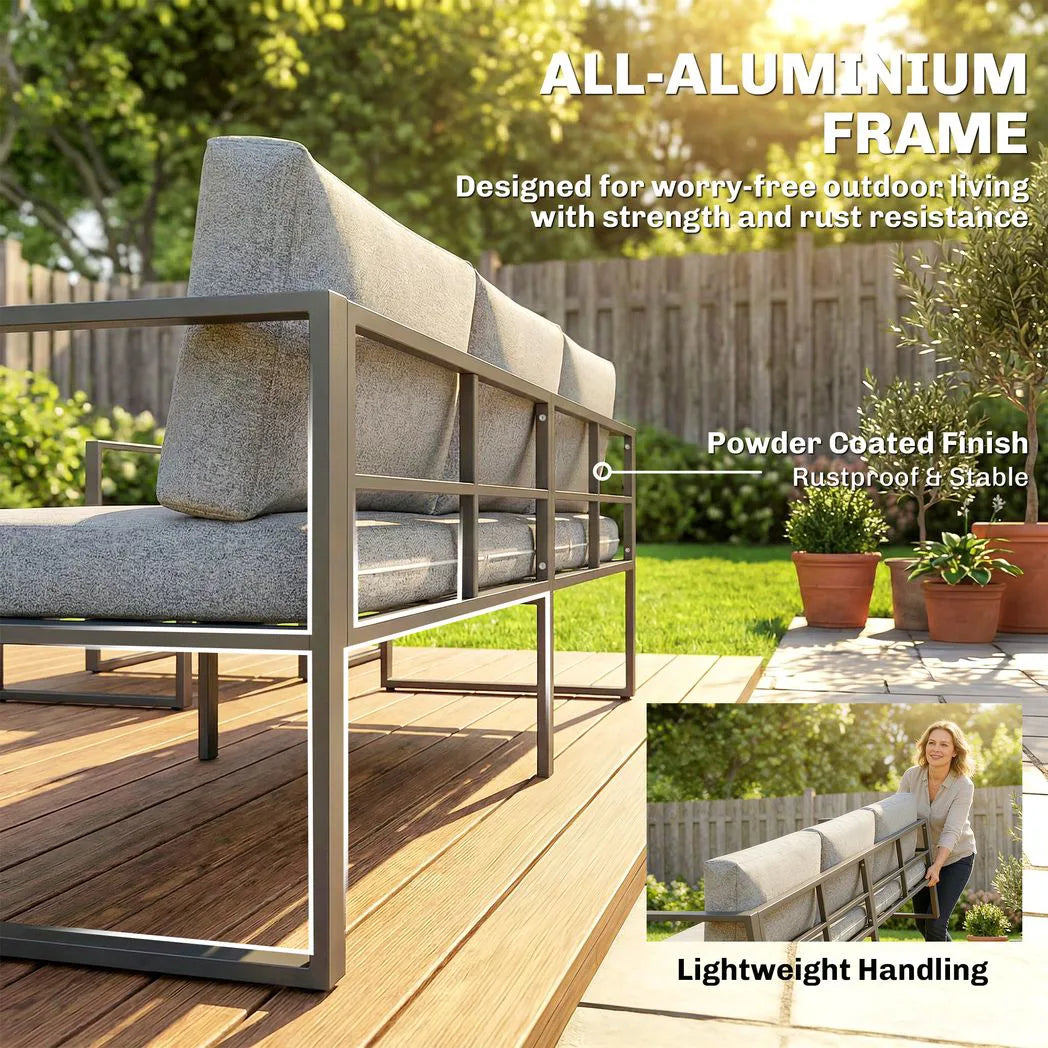 Outsunny 4 Piece Garden Furniture Set with 3-Seater Sofa, 2 Armchairs & Glass Coffee Table – Aluminium Patio Lounge