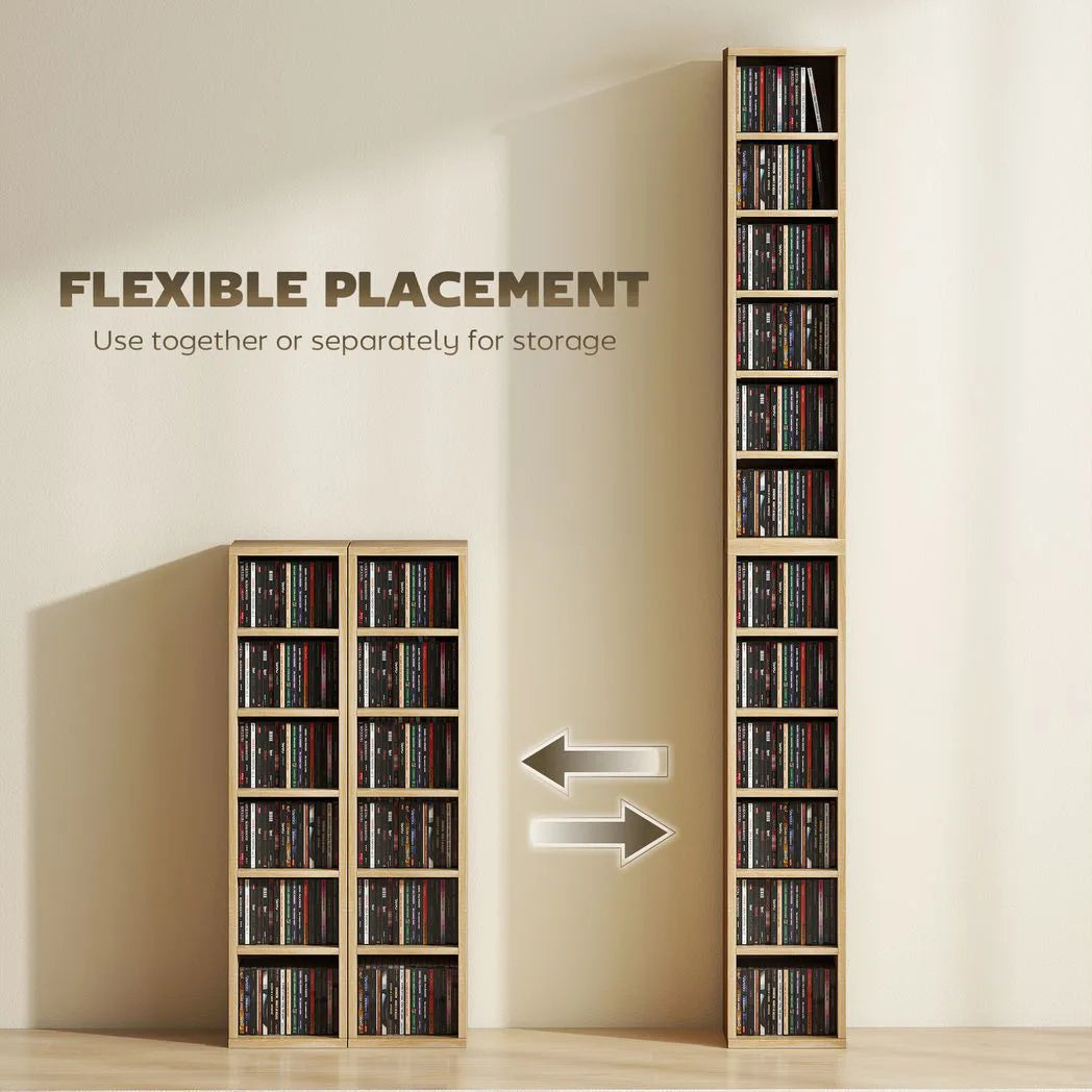 HOMCOM Set of 2 CD and Media Storage Tower Shelves with Adjustable Shelves and Anti-Tip Kits – Oak