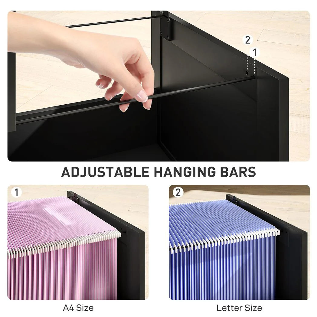 HOMCOM 4-Drawer Filing Cabinet with Lock & Adjustable Hanging Bars – Home Office Storage, Black
