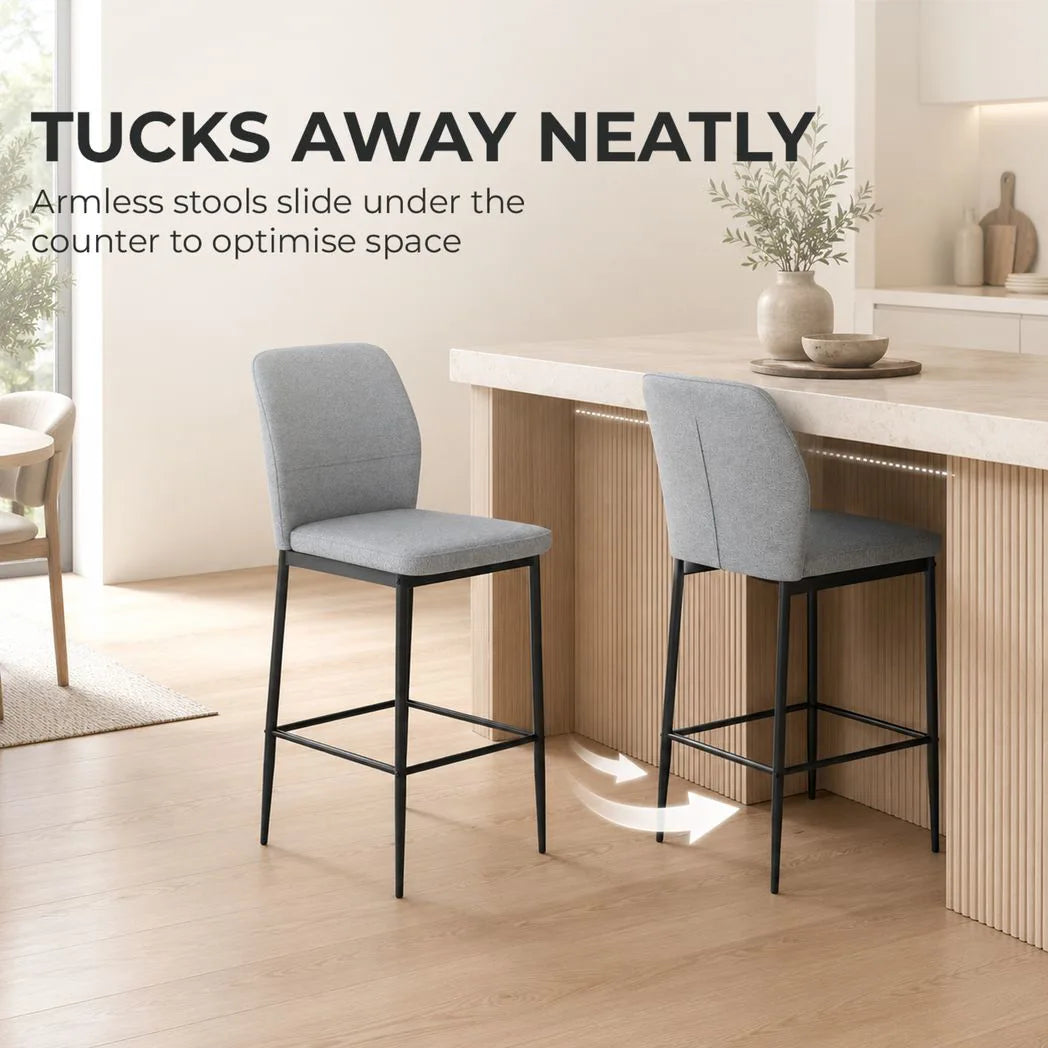 HOMCOM Set of 2 Velvet Bar Stools with Backrest and Footrest – Modern Steel Frame Kitchen Counter Stools, Grey