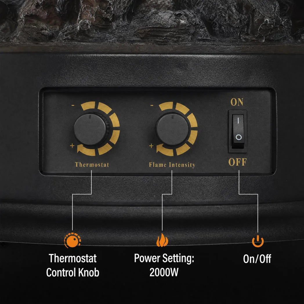 HOMCOM 2000W Electric Fireplace Stove with Realistic LED Flame – Freestanding Log Burner Heater, Black