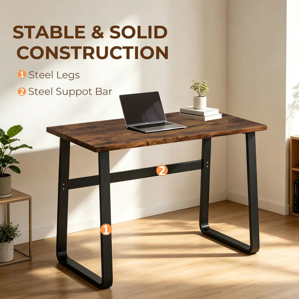HOMCOM Industrial Writing Desk with Metal Legs – Home Office Computer Table, Rustic Brown and Black