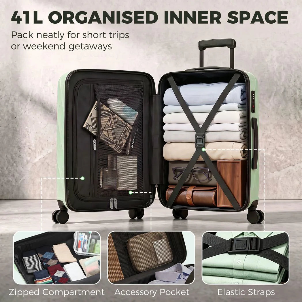 HOMCOM 20 Inch Cabin Suitcase with TSA Lock & 360° Spinner Wheels – 41L ABS Hard Shell Carry-On Luggage, Green