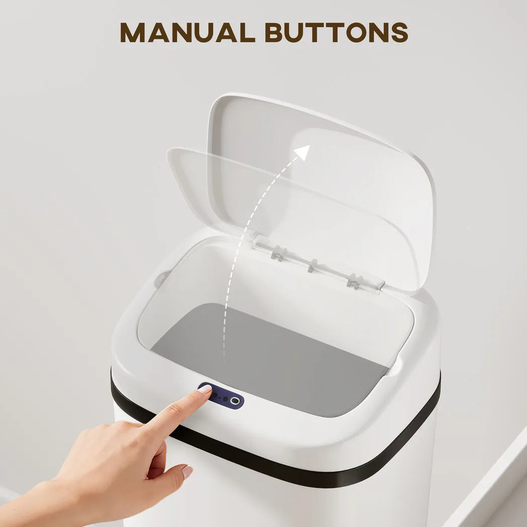 HOMCOM 50L Stainless Steel Sensor Bin with Bag-Fixing Ring – Slim Hands-Free Kitchen Waste Bin, White
