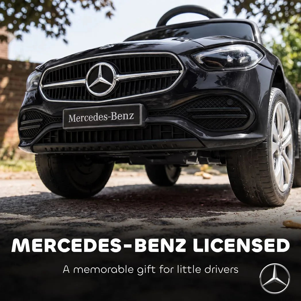 AIYAPLAY 4 in 1 Licensed Mercedes-Benz Ride On Push Car with Canopy, Guardrails, Horn and Music – 12–36 Months, Black