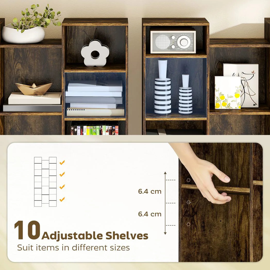 HOMCOM 21-Compartment Tall Bookshelf with 10 Adjustable Shelves and Anti-Tipping Hardware – Brown