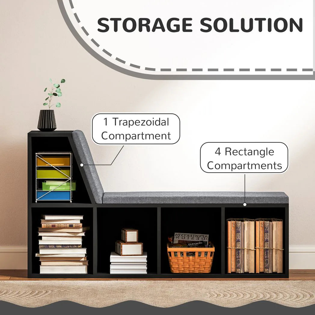 HOMCOM 2 Tier Modern Bookcase with Removable Cushions and 5 Compartments – Living Room Storage Shelf, Black