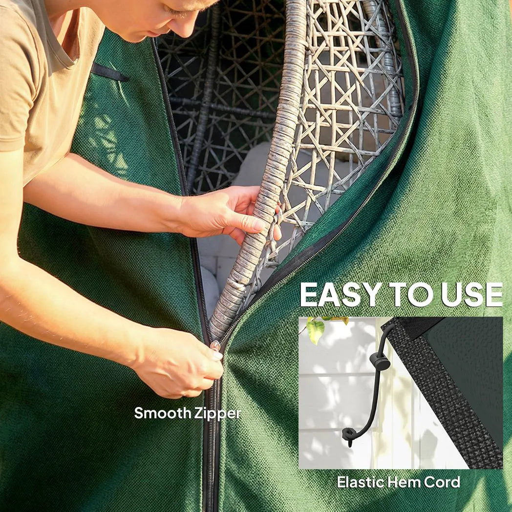 Outsunny Hanging Egg Chair Cover – Waterproof Oxford Fabric Protective Cover with Zip, 196 x 230cm, Green
