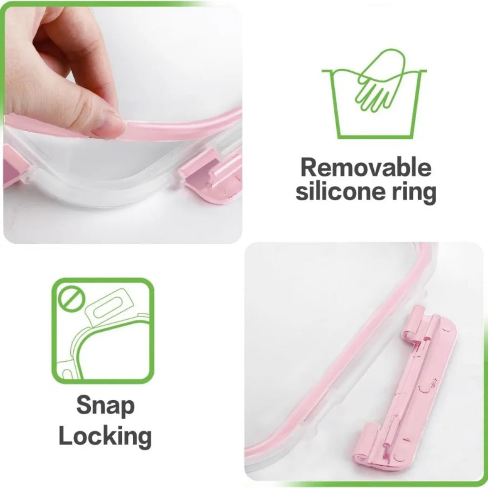 5-Piece Borosilicate Glass Food Storage Container Set with Airtight Snap Lock Lids – Meal Prep, Pink