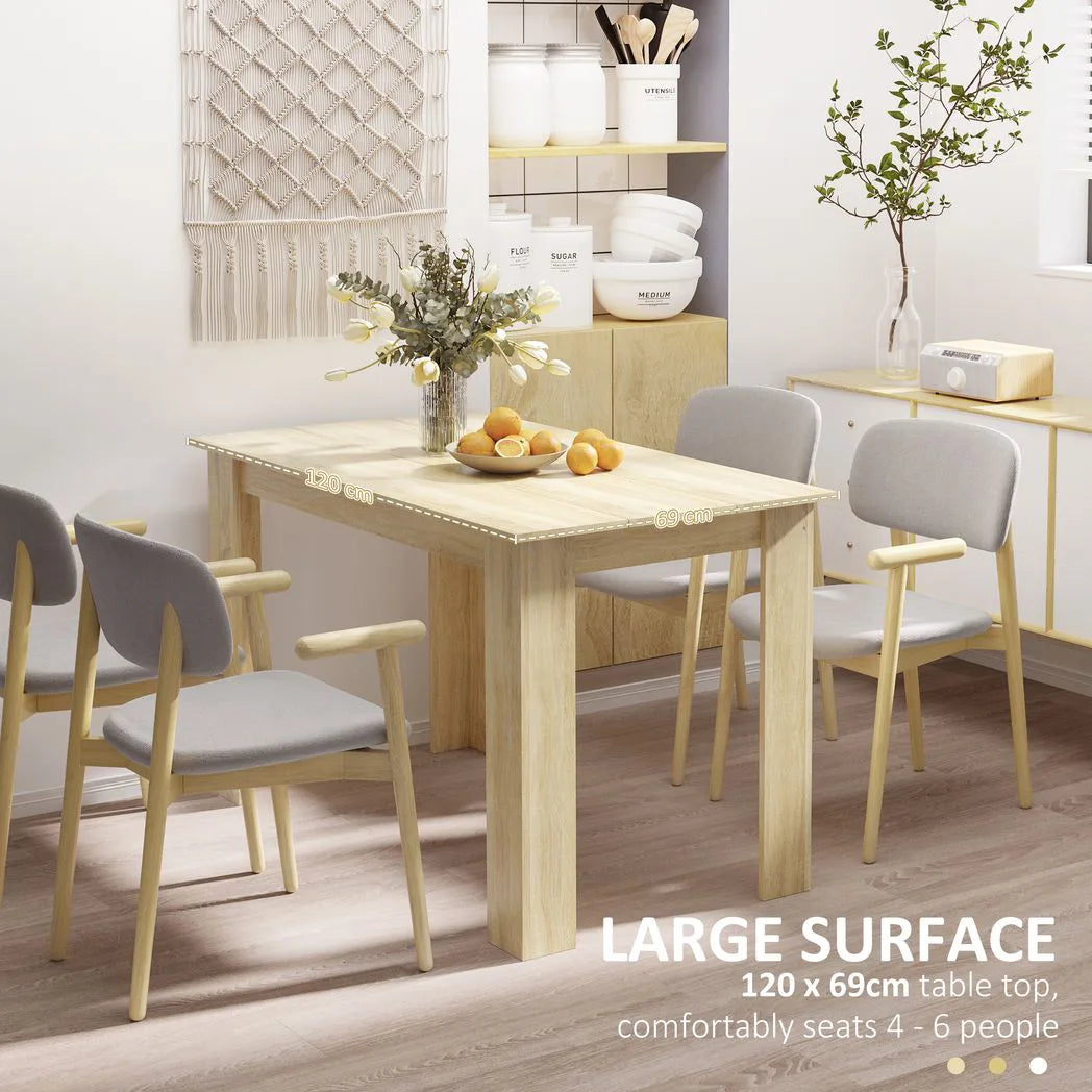 HOMCOM Dining Table for 4-6 People with Wood-Effect Melamine Top – Compact Kitchen Table, Oak