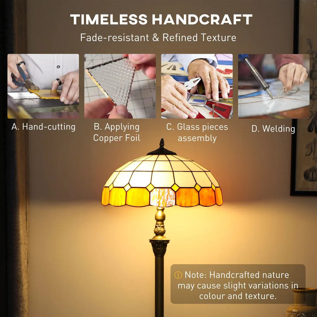 HOMCOM Tiffany-Style Floor Lamp with Handcrafted Stained Glass Shade