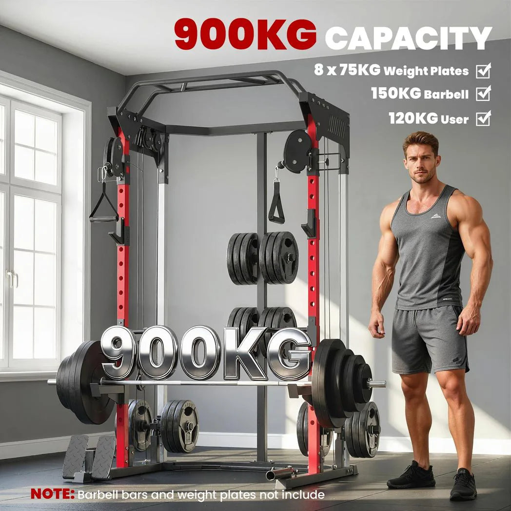 SPORTNOW Power Cage with Dual Cable Pulley System, Pull-Up Bar, Dip Station & Landmine – Home Gym Power Rack
