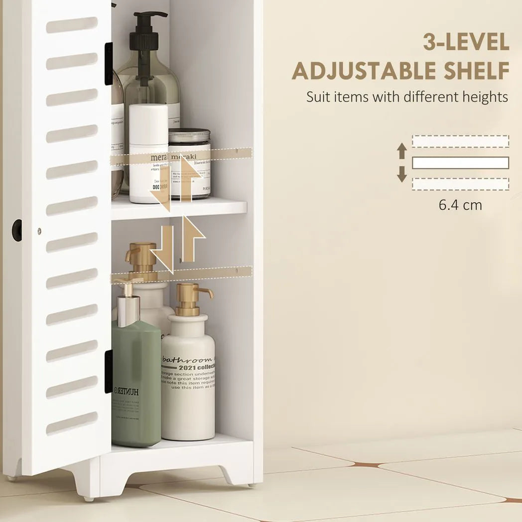 HOMCOM Slim Bathroom Floor Cabinet with Louvered Door, Open Shelf and Adjustable Shelf – Storage Unit, White