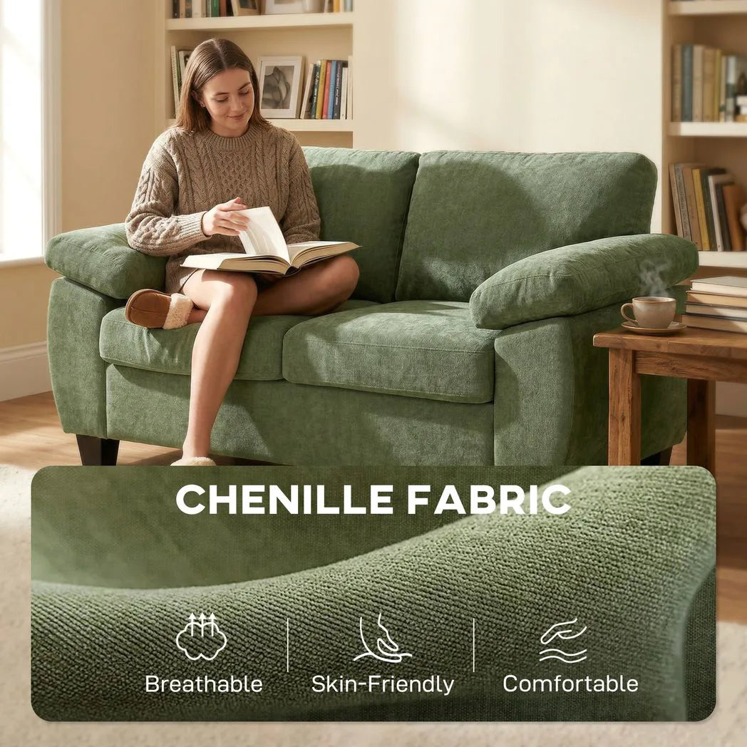 HOMCOM 2 Seater Sofa, 156cm Chenille Loveseat with Pocket Spring Cushions and Wide Padded Armrests, Dark Green