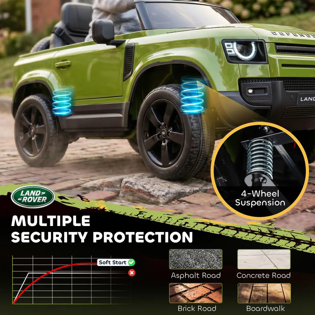 AIYAPLAY Land Rover Licensed 12V Kids Ride-On Car with Remote, Suspension and Soft Start – Lights and Music, Green