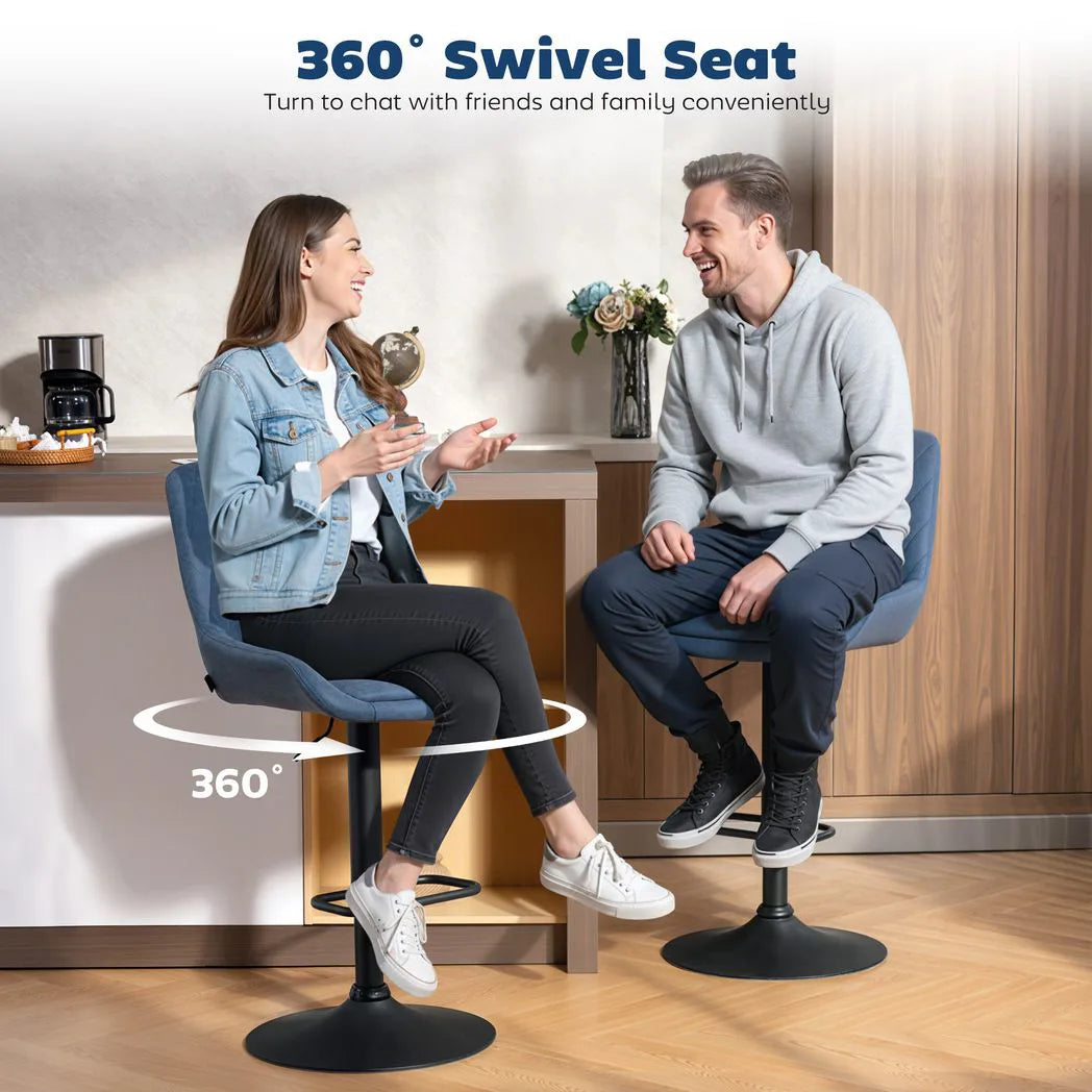 HOMCOM Set of 2 Retro Faux Leather Bar Stools, Adjustable Height Swivel Kitchen Stools with Footrest – Dark Blue